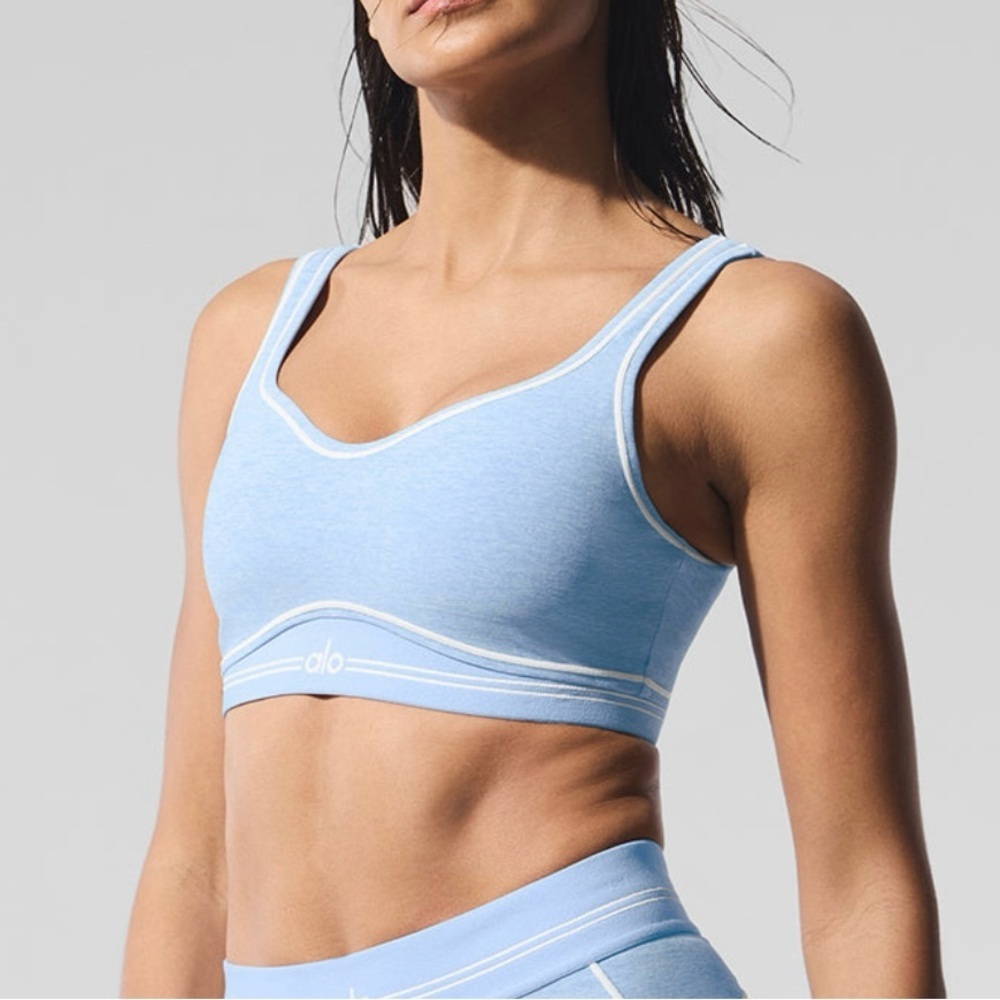 NWT Alosoft Heart Throb Bra - Seashell Blue Heather/White S - Picture 2 of 5